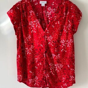 Liz Claiborne Red and White Patterned Blouse size M EUC like new